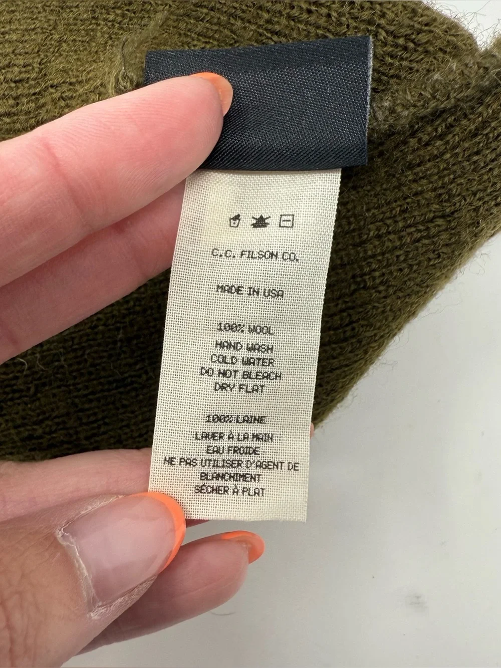 Filson Olive Green Wool Beanies Kids One Size